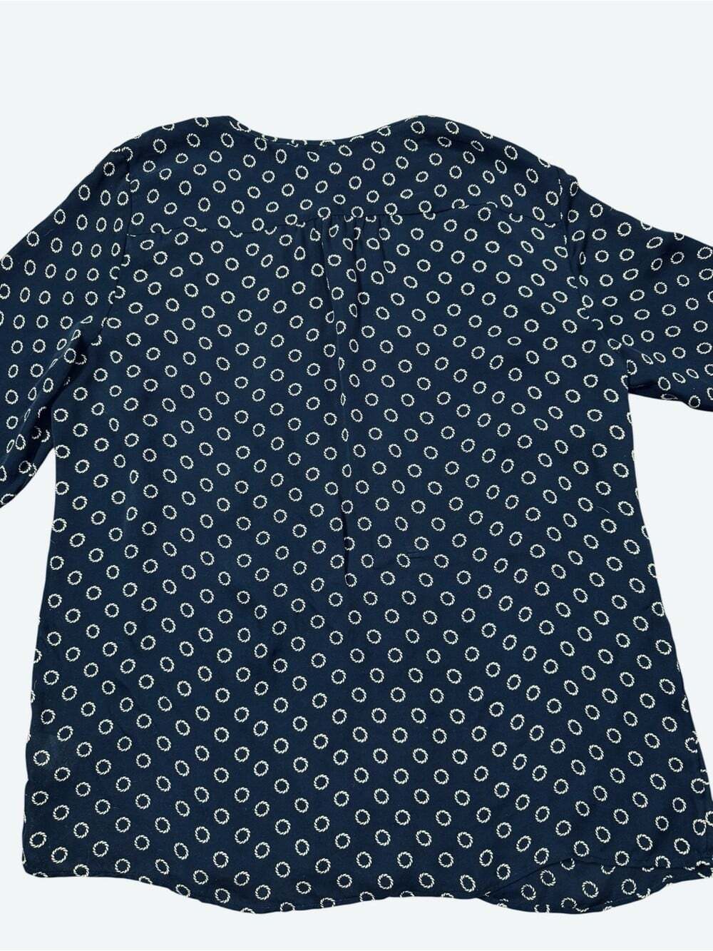 Talbots 100% Silk Navy and White Geometric Print 3/4 Sleeve Blouse Size L - Picture 4 of 8